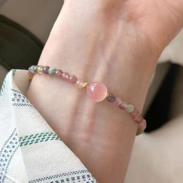 Multi-Color Tourmaline Bracelet with Pink Focal Bead – Love & Harmony