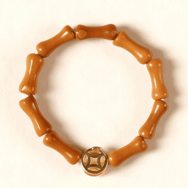Olive Wood Bamboo Ring with Coin Accent – Women’s Prosperity & Poise