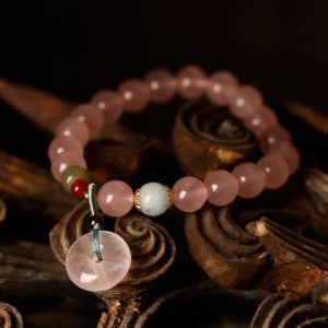 Rose Quartz Lucky Donut Charm Bracelet – Calming Energy & Good Fortune