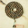 Green Sandalwood 108 Mala Beads with Lotus & Gourd Accents – Spiritual Balance