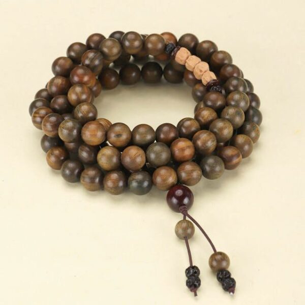 Green Sandalwood Double-Wrap Mala Bracelet with Bodhi Accents – Grounding & Protection