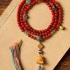 Tibetan-Style 108 Red Agate Mala Necklace – Auspicious Blessings & Love Harmony