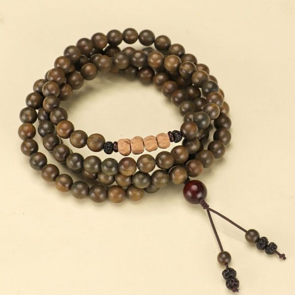 Green Sandalwood Double-Wrap Mala Bracelet with Bodhi Accents – Grounding & Protection