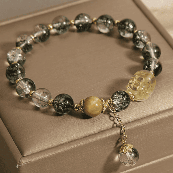 Verdant Vision Bracelet – Green Phantom Quartz & Golden Crystal Charm