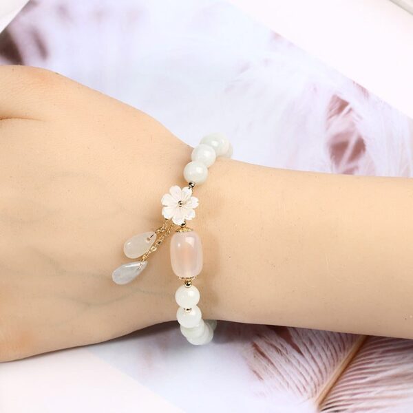 Jade Blossom Bracelet – Natural Jade with 14K Gold & Shell Flower Charm