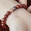 Cinnabar & Sunstone Bracelet with Silver Enamel Lotus – Protection & Prosperity