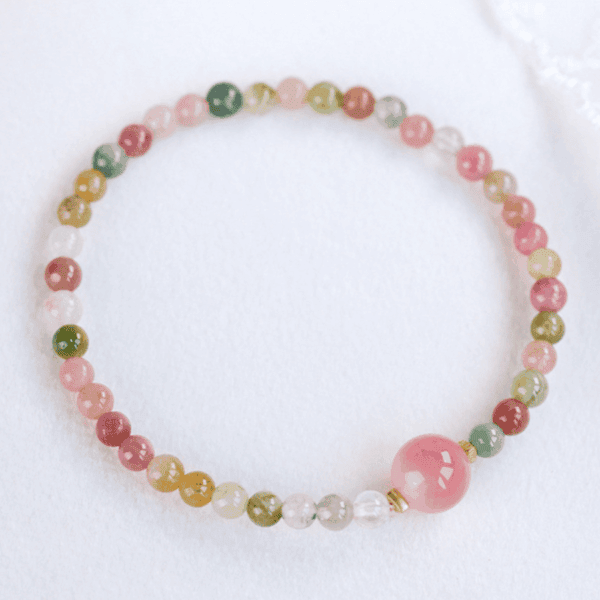 Multi-Color Tourmaline Bracelet with Pink Focal Bead – Love & Harmony