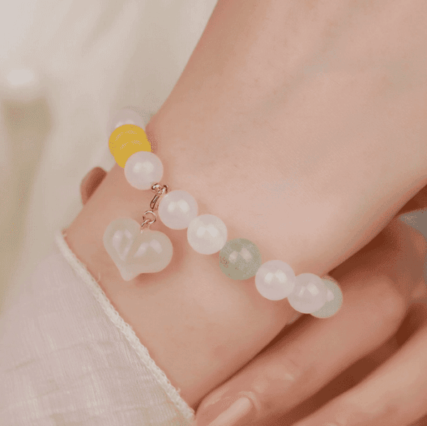 Pure Heart Bracelet – White Agate & Chalcedony with Heart Charm