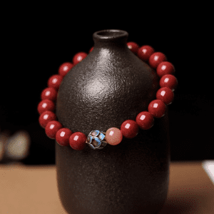 Cinnabar & Sunstone Bracelet with Silver Enamel Lotus – Protection & Prosperity