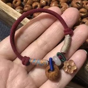 Peach Pit Charm Cord Bracelet – Handcrafted Mixed Textures