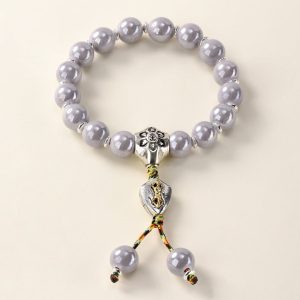 Pearlescent Ceramic Bead Bracelet (Grey, 10 mm) – Career & Focus