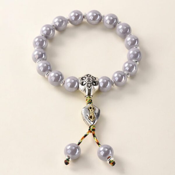 Pearlescent Ceramic Bead Bracelet (Grey, 10 mm) – Career & Focus