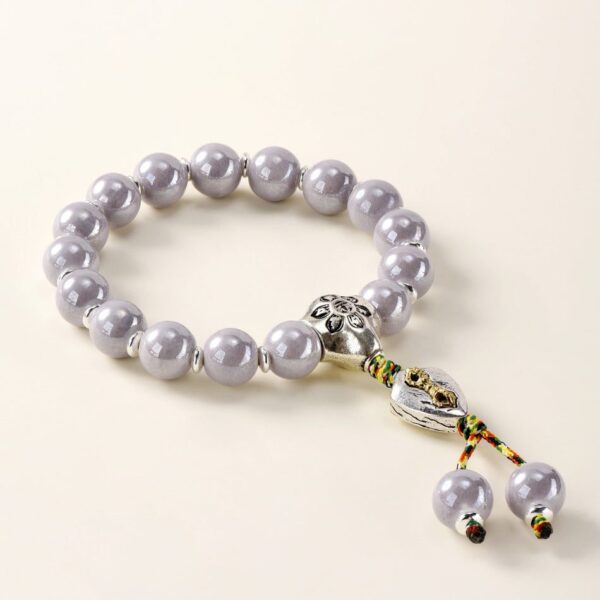 Pearlescent Ceramic Bead Bracelet (Grey, 10 mm) – Career & Focus