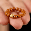 Olive Wood Bead Ring with Textured Golden Accent – Women’s Natural Elegance