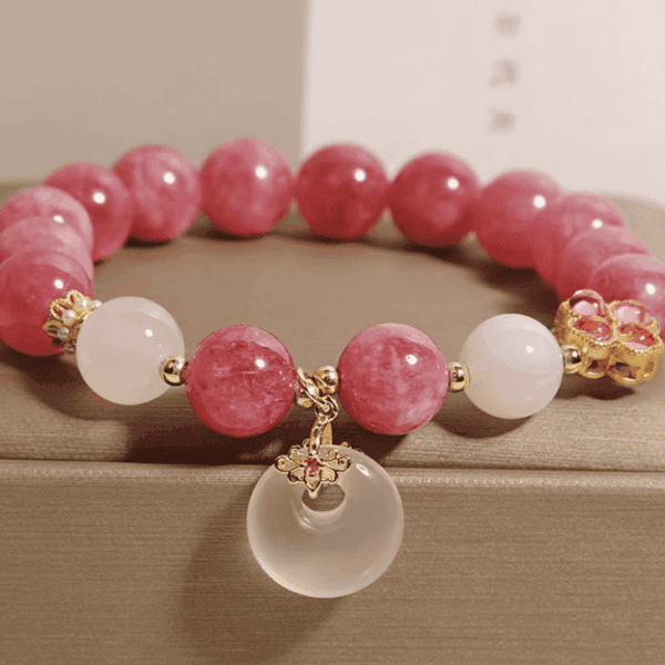 2285f74e0db2754bb62f7b78d6ffd5dc Pink Tourmaline Bracelet with Clover Charm & Peace Pendant – Love & Harmony