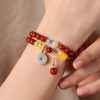 Prosperity & Peace Double-Wrap Bracelet – Red Agate with Jade Donut & Amber Charms