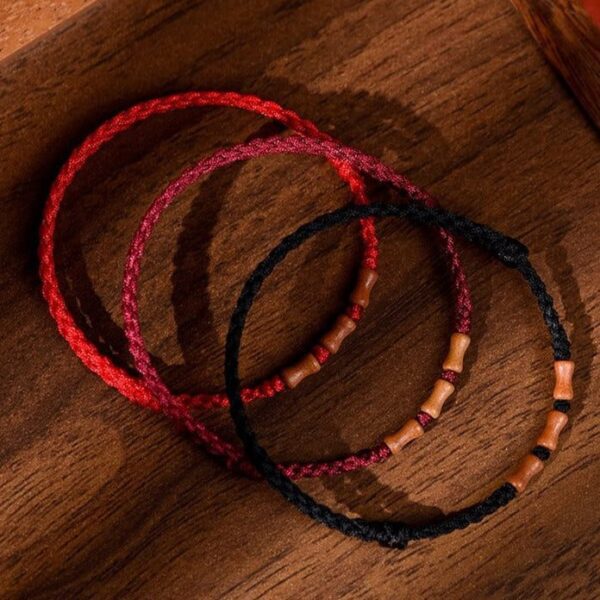 Peachwood Bamboo Red String Bracelet – Minimal Talisman (3 Colors)