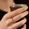 Olive Wood Bamboo Ring with Coin Accent – Women’s Prosperity & Poise