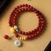 Prosperity & Peace Double-Wrap Bracelet – Red Agate with Jade Donut & Amber Charms