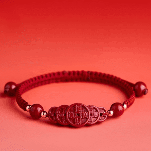 Cinnabar Five-Emperors Coin Red String Bracelet – Macramé (2 Colors)