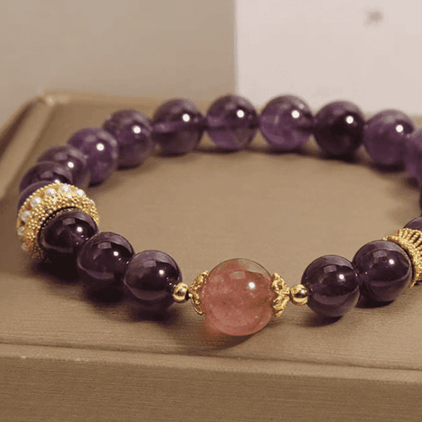 Celestial Romance Bracelet – Amethyst & Strawberry Quartz Grace