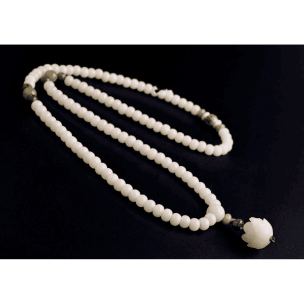 White Jade Bodhi Seed Mala - 108 Beads Bracelet/Necklace - Buddha & Karma