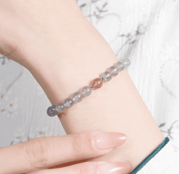 Gray Moonstone & Strawberry Quartz Bracelet – Soft Glow, Feminine Poise