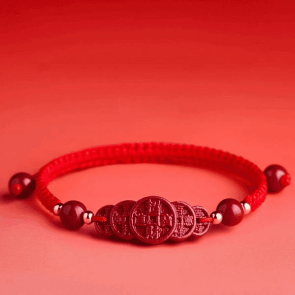 Cinnabar Five-Emperors Coin Red String Bracelet – Macramé (2 Colors)