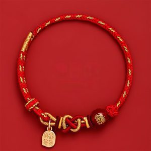 Five-Way Caishen Red String Bracelet – Zodiac Snake Edition (5 Bead Variants)