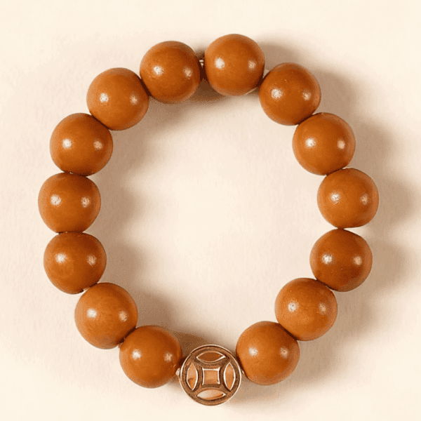 Olive Wood Bead Ring with Coin-Inspired Accent – Women’s Prosperity Talisman