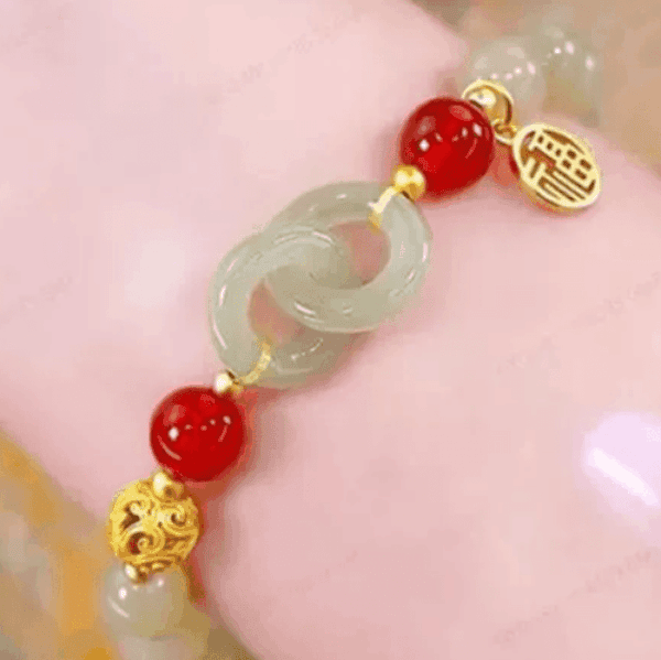 Eternal Harmony Bracelet – Hetian Jade & Red Agate Fortune Link