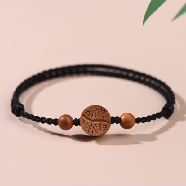 Peachwood Yin-Yang Fish Red String Bracelet – Guardian Charm (Red or Black)