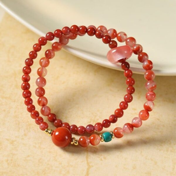 Double-Wrap Red Agate & Watermelon Crystal Bracelet – Women’s Protection & Vitality Talisman