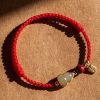 Cinnabar Fortune Gourd Red String Bracelet – Jade Inlay, Hand-Braided (2 Colors)