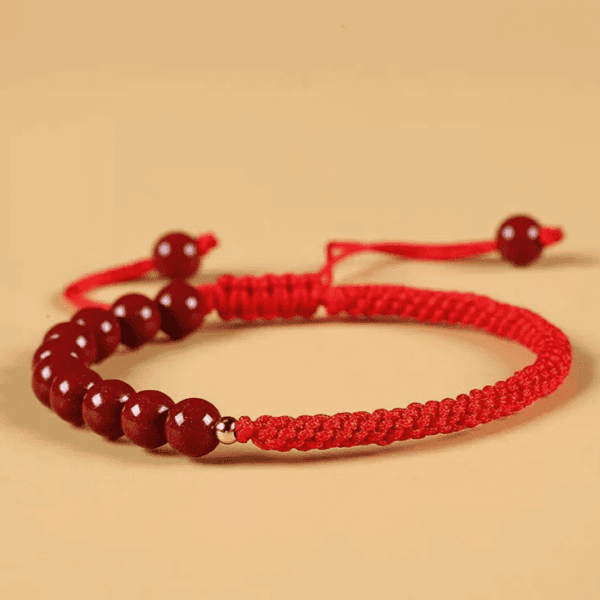 Cinnabar Bead Red String Bracelet – Macramé Detail (2 Colors)