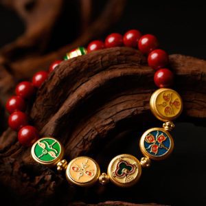 Five Elements Cinnabar Wealth Bracelet – Tibetan Prosperity Thangka Beads