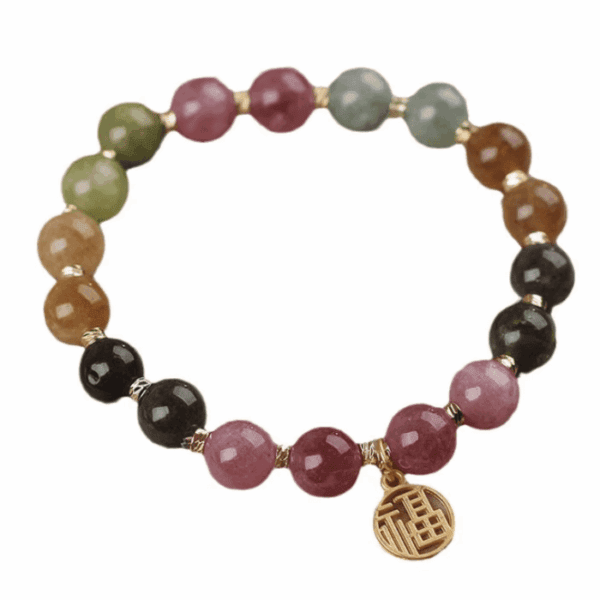 Fortune Blessing Bracelet – Multi-Color Tourmaline with “Fu” Charm