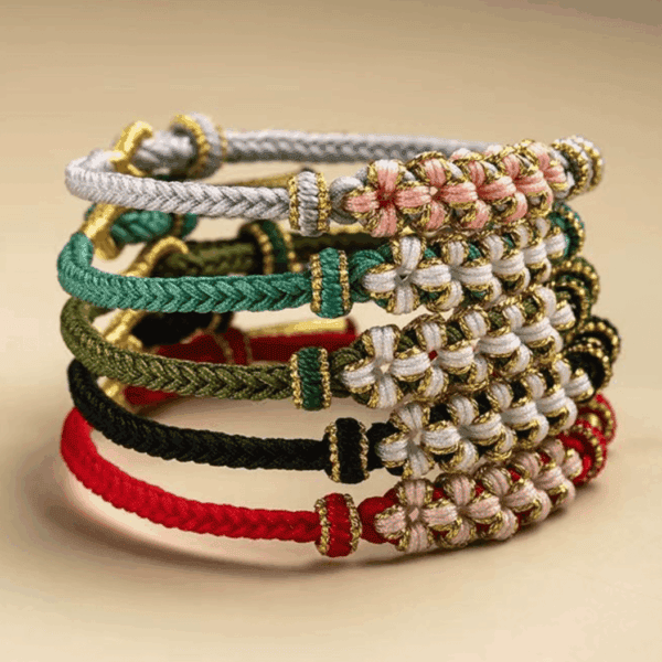 Peach Blossom Weave Bracelet – Hand-Braided, Bead-Through Design (4 Color)