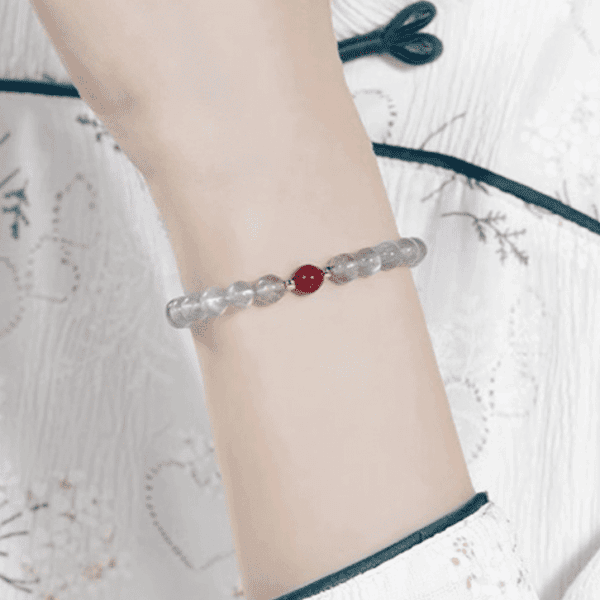 Gray Moonstone & Strawberry Quartz Bracelet – Soft Glow, Feminine Poise