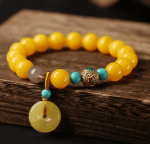 Amber & Turquoise Peace-Disk Bracelet