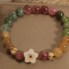 Floral Harmony Bracelet – Multi-Color Tourmaline & Jade Blossom Charm