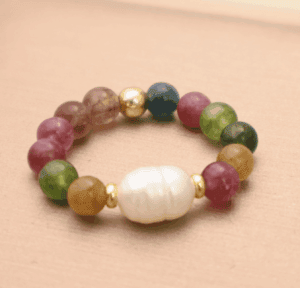 Natural Tourmaline & Pearl Bead Ring – Women’s Harmony & Elegance
