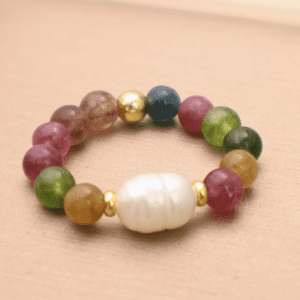 Natural Tourmaline & Pearl Bead Ring – Women’s Harmony & Elegance