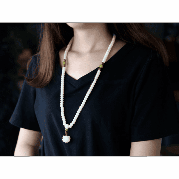 White Jade Bodhi Seed Mala - 108 Beads Bracelet/Necklace - Buddha & Karma