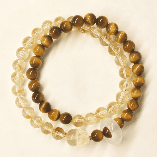 Citrine × Golden Tiger’s Eye Pixiu Double-Wrap Bracelet – Wealth & Protection & Focus