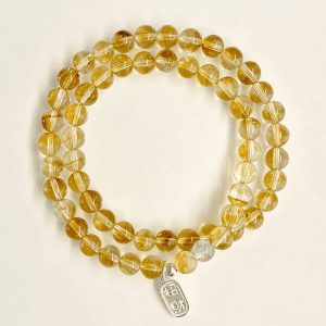 Golden Citrine Double-Wrap Bracelet with Silver Fortune Ingot – Prosperity & Abundance