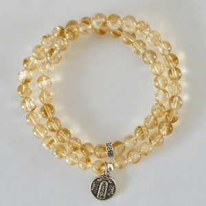 Golden Citrine Double-Wrap Bracelet with Silver Fortune Coin – Prosperity & Balance