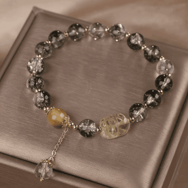 Verdant Vision Bracelet – Green Phantom Quartz & Golden Crystal Charm