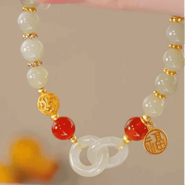 Eternal Harmony Bracelet – Hetian Jade & Red Agate Fortune Link