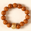 Olive Wood Bead Ring with Textured Golden Accent – Women’s Natural Elegance